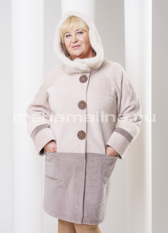 Двустороннее меховое пальто с капюшоном модель № BP-24 универмаг малина