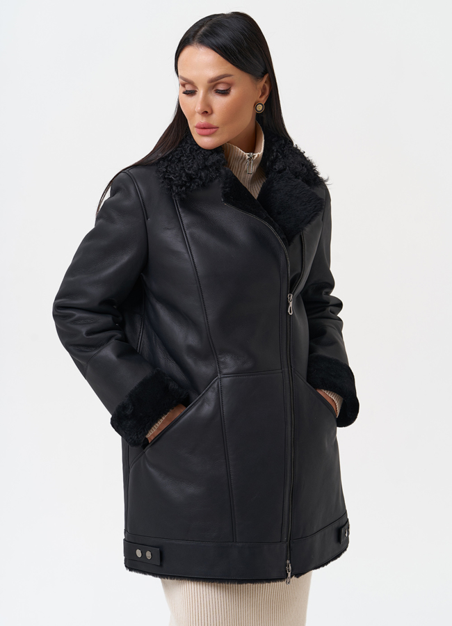 Натуральная дубленка черного цвета модель № 28959 универмаг малина