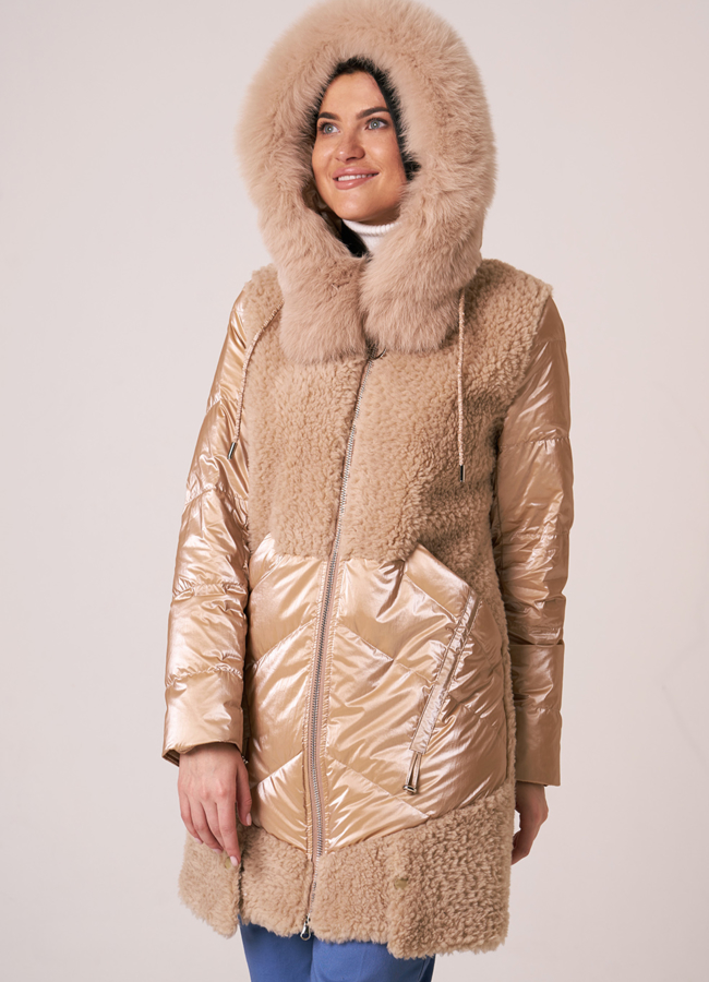 Пуховик с шерстью на молнии с капюшоном модель № 912-1 универмаг малина