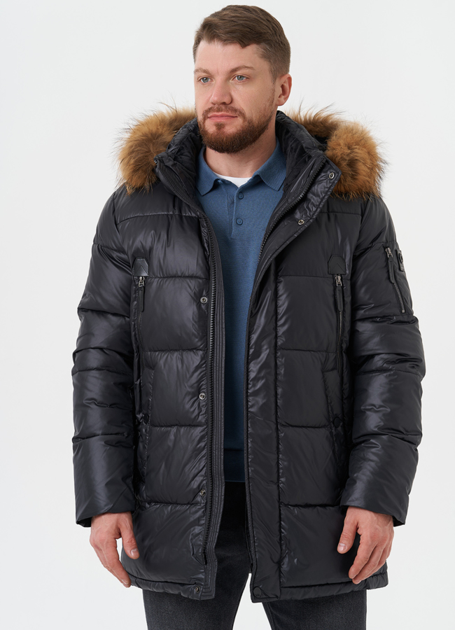 Пуховик с отделкой из меха енота модель № 28823 универмаг малина