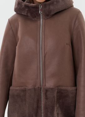 Двухсторонняя дубленка из эко кожи с капюшоном