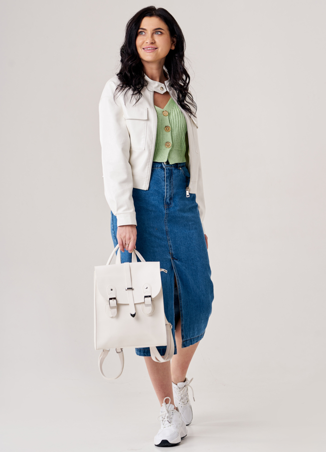 фото Рюкзак женский из эко кожи белого цвета модель № ZR 9992