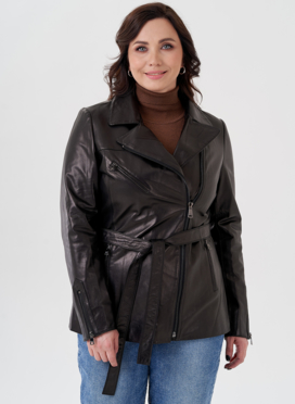 Женская кожаная куртка с поясом