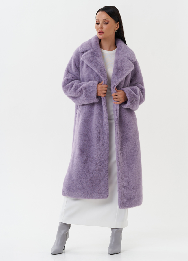 Пальто из эко меха с поясом модель № 1365 универмаг малина