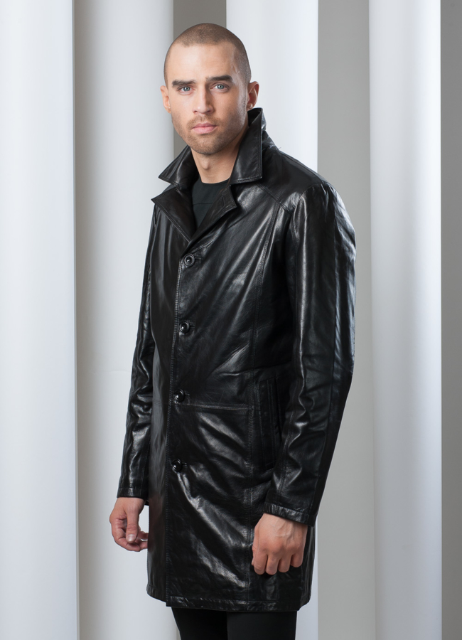 фото Кожаный френч с английским воротником модель № KP-20