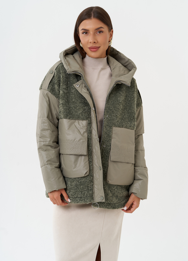 Комбинированная куртка с капюшоном модель № 28105 универмаг малина