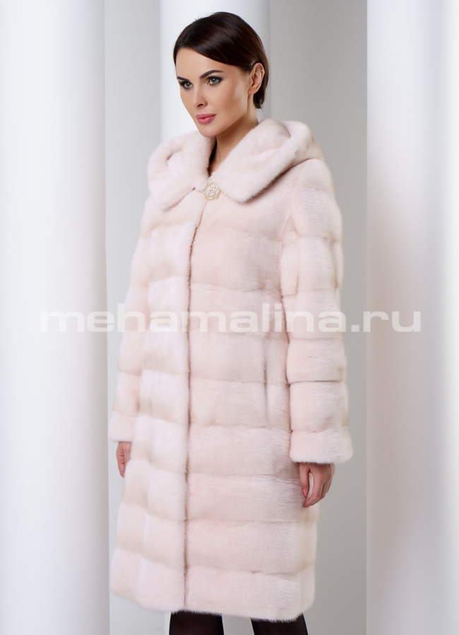 фото Норковая шуба с капюшоном модель № S-552