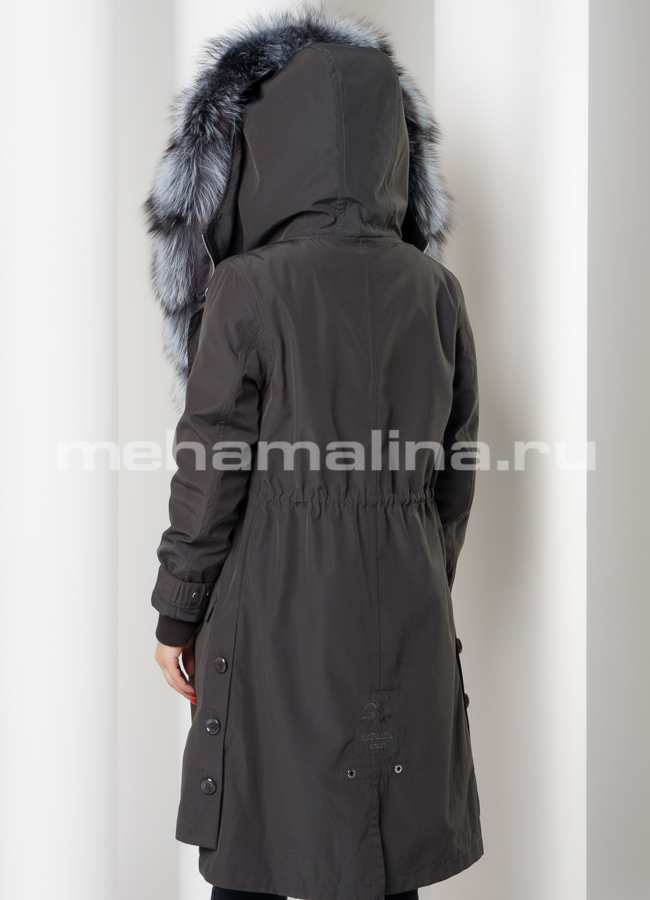 Парка на молнии с капюшоном отделка чернобурка модель № 17008 в кредит