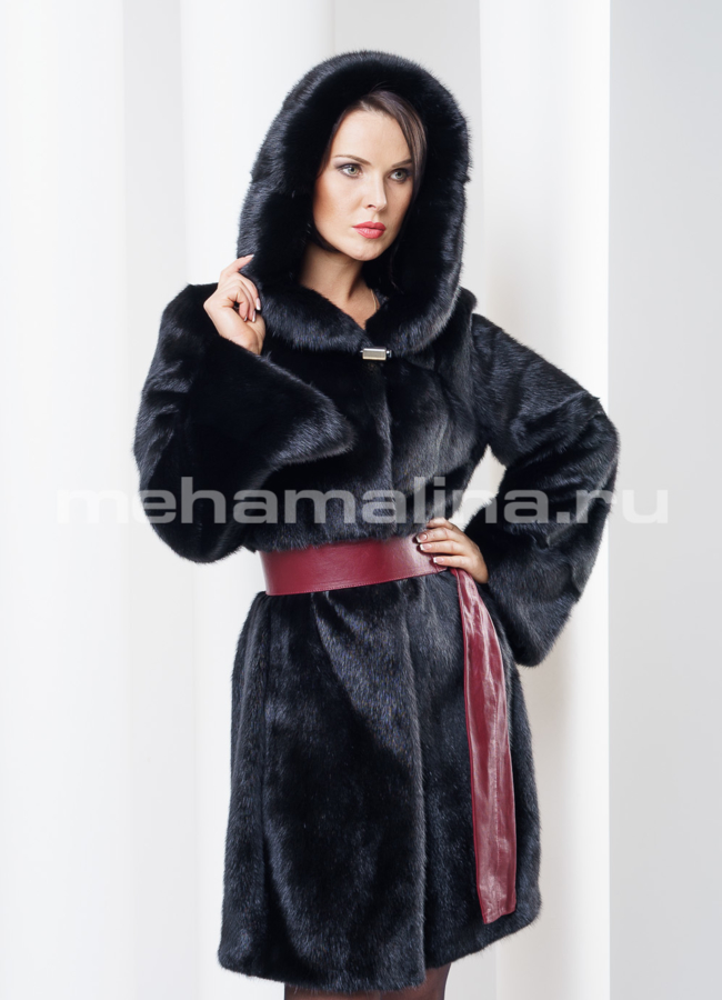 Шуба норка приталенная, с капюшоном модель № S-263 в кредит