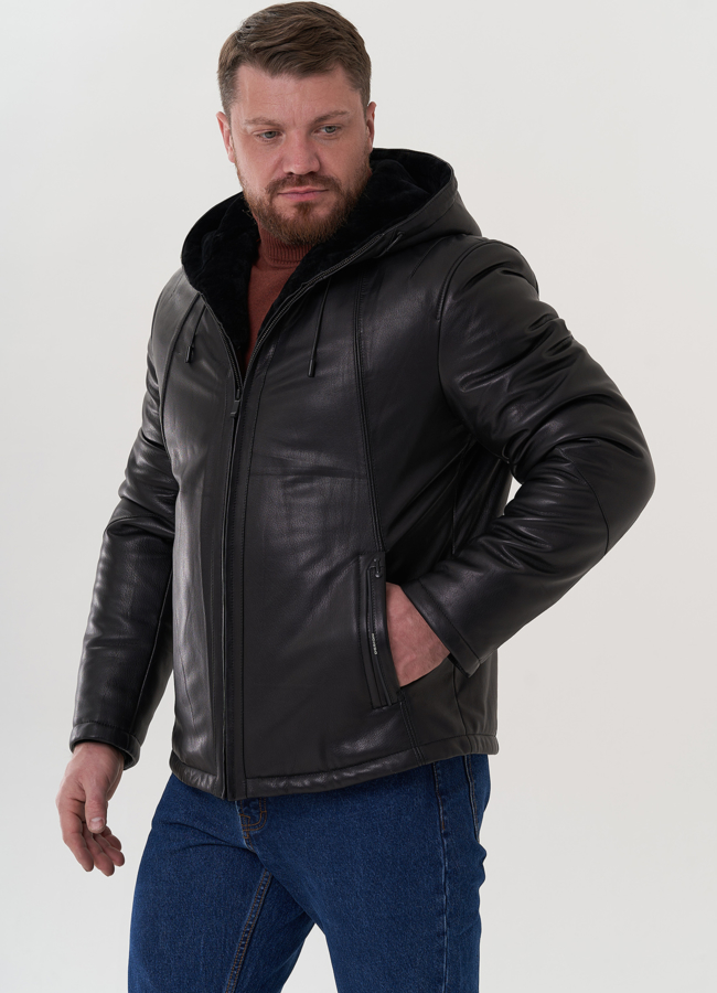 Куртка из натуральной кожи черного цвета модель № 26180 в кредит