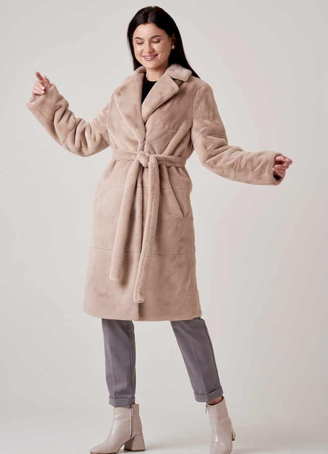 Шуба из искусственного меха с поясом модель № 1103 универмаг малина