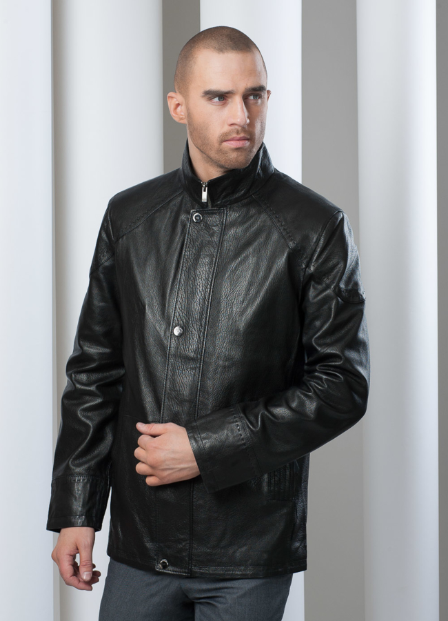 Кожаная куртка Jumbo модель № KP-42 меха малина