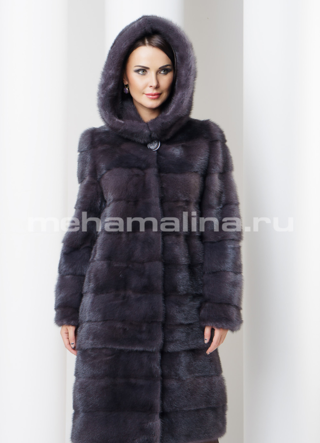 Норковая шуба с капюшоном модель № S-459 в рассрочку