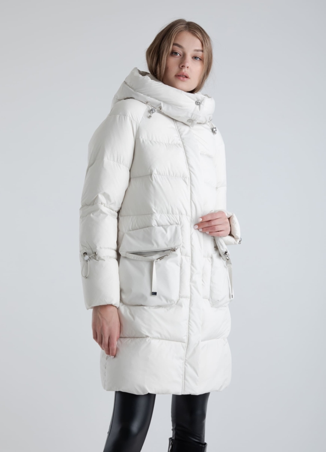 Пуховик женский с капюшоном  модель № 25520 меха малина