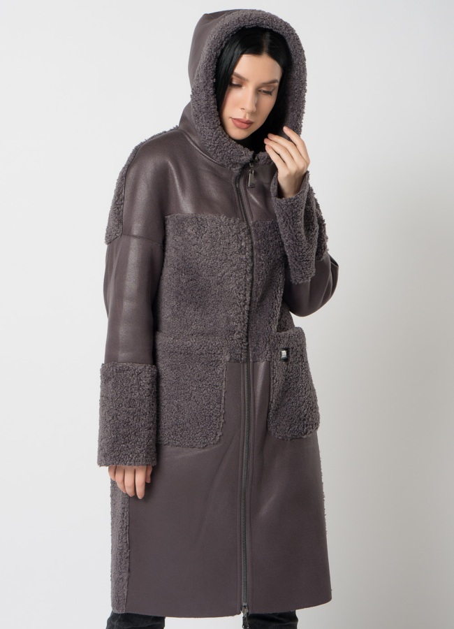 Дубленка из эко кожи комбинированная модель № 9762-1 универмаг малина