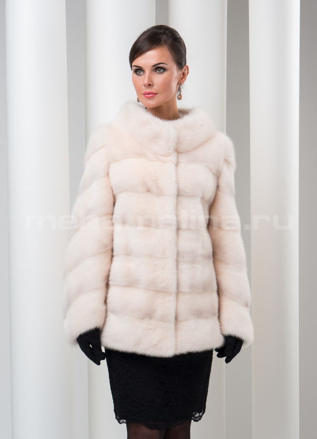 Шуба норка, поперечка модель № S-163 меха малина Шуба норка, поперечка модель № S-163 меха малина