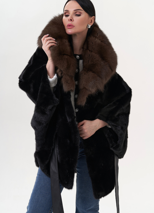 Норковая шуба с капюшоном из куницы  модель № 23970 в кредит