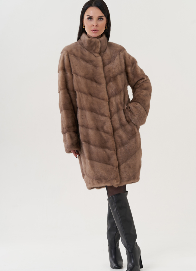 фото Норковая шуба с воротником стойка  модель № 24819