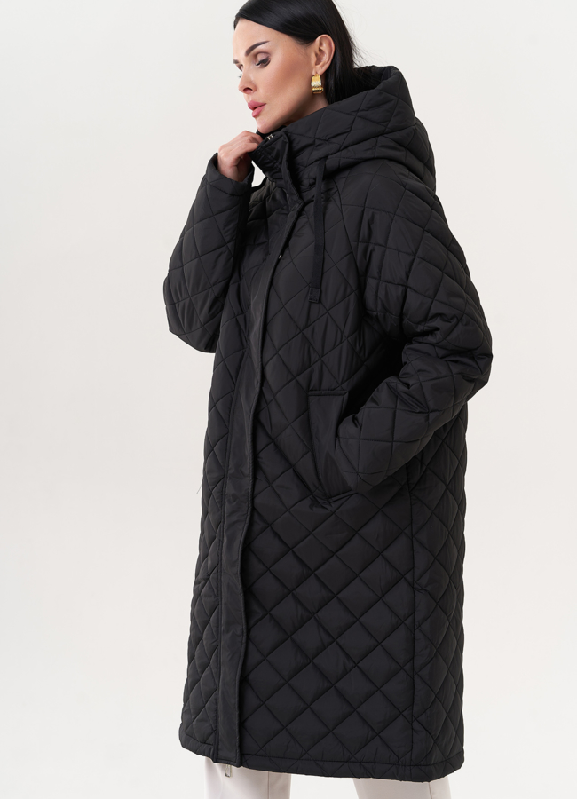 Стеганый пуховик с капюшоном модель № 25619 в кредит