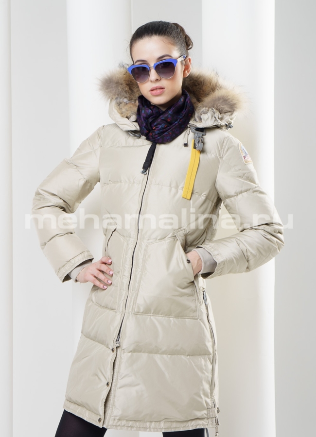 Пуховик с капюшоном модель № П-46 меха малина