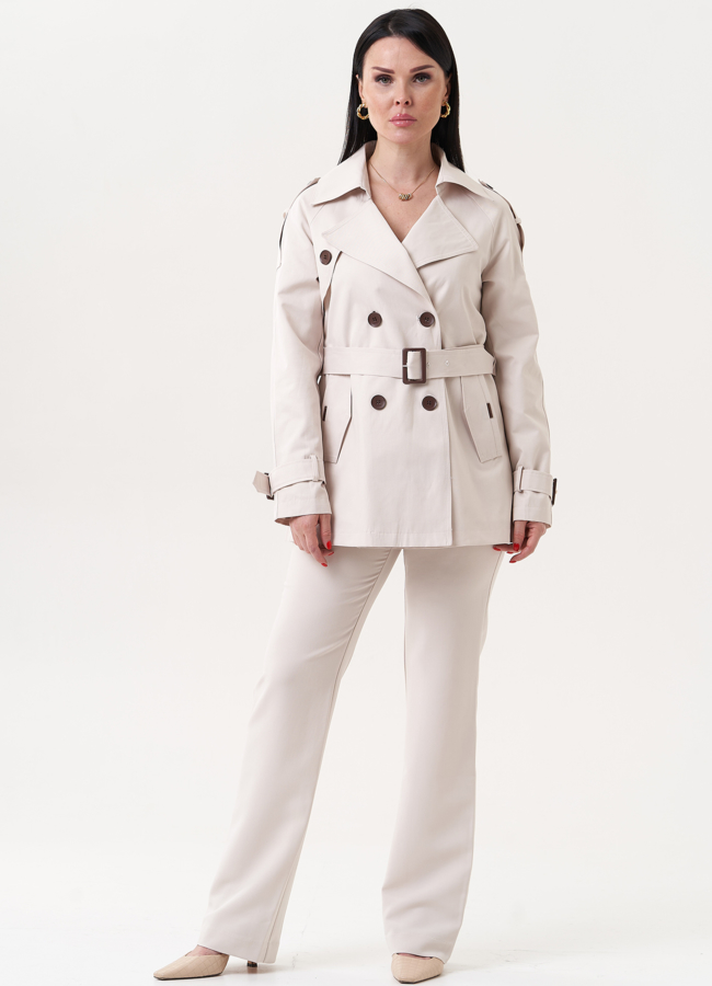 фото Жакет бежевого цвета с английским воротником модель № 27196