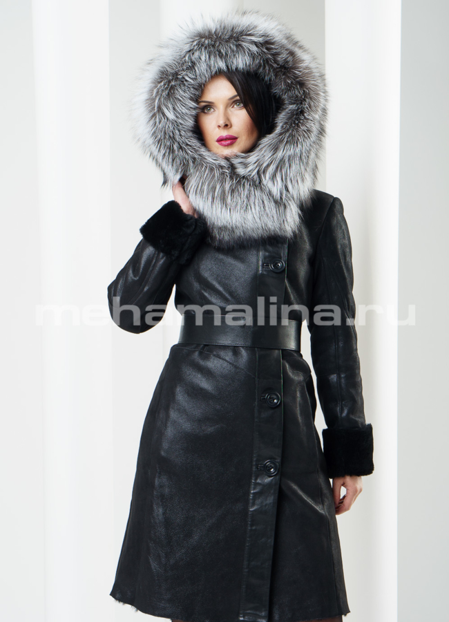 фото Дубленка на пуговицах, цвет черный модель № D-116