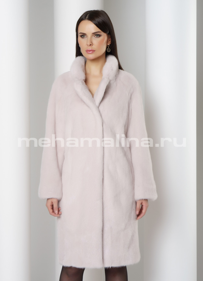 Шуба из норки с английским воротником, цвет пудра  модель № S-755 универмаг малина