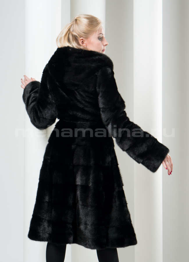 Шуба норка с капюшоном, цвет черный модель № S-99 в рассрочку