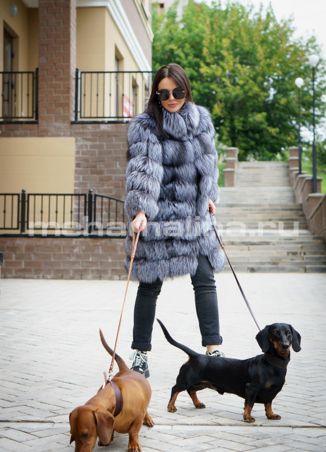 фото Жакет - трансформер из чернобурки с воротником стойка модель № 15-95