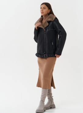 Дубленка из эко кожи черного цвета