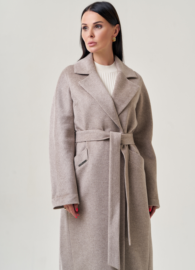 Пальто женское бежевого цвета  модель № 22948 в рассрочку