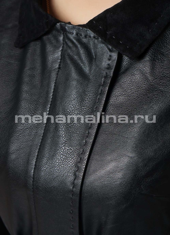 Плащ из эко кожи черного цвета  модель № 1918 универмаг малина