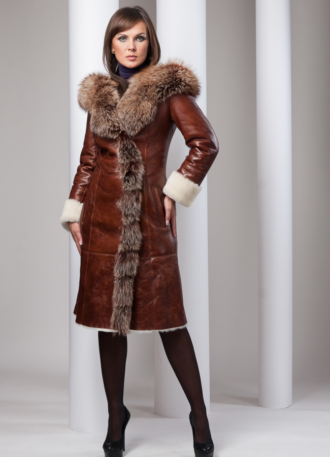 Дубленка  модель № D-52 меха малина