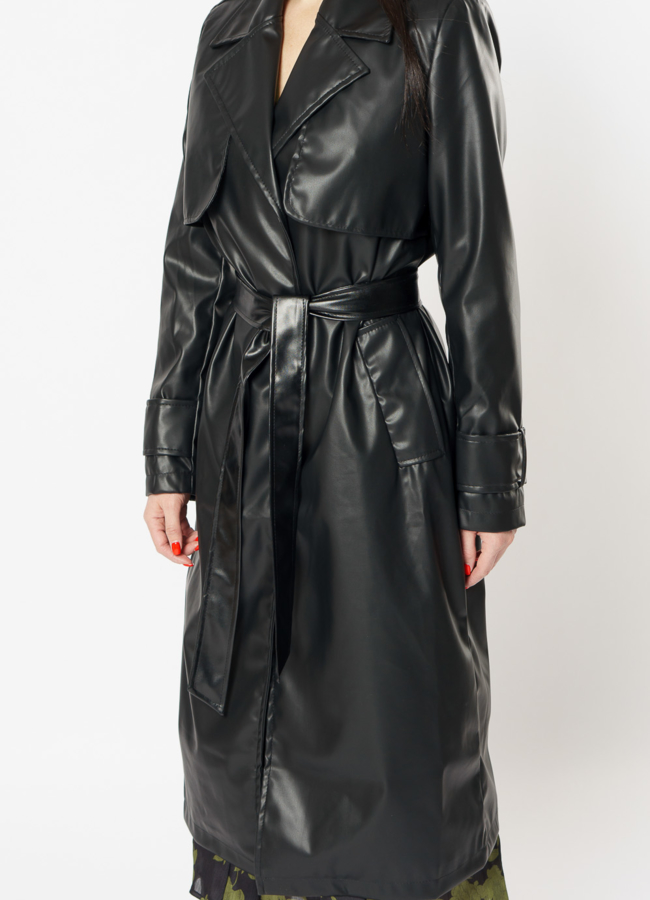 Плащ женский из эко кожи черного цвета модель № 03 универмаг малина