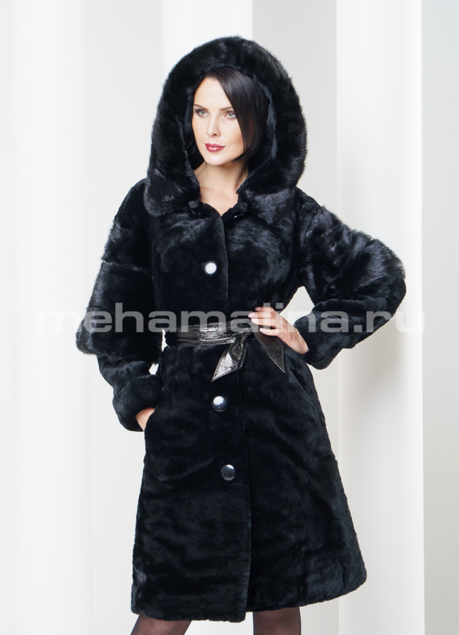 Шуба из муарового мутона, цвет черный модель № S-301 универмаг малина