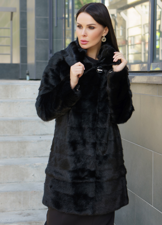 Норковая шуба с капюшоном  модель № 5153 в рассрочку
