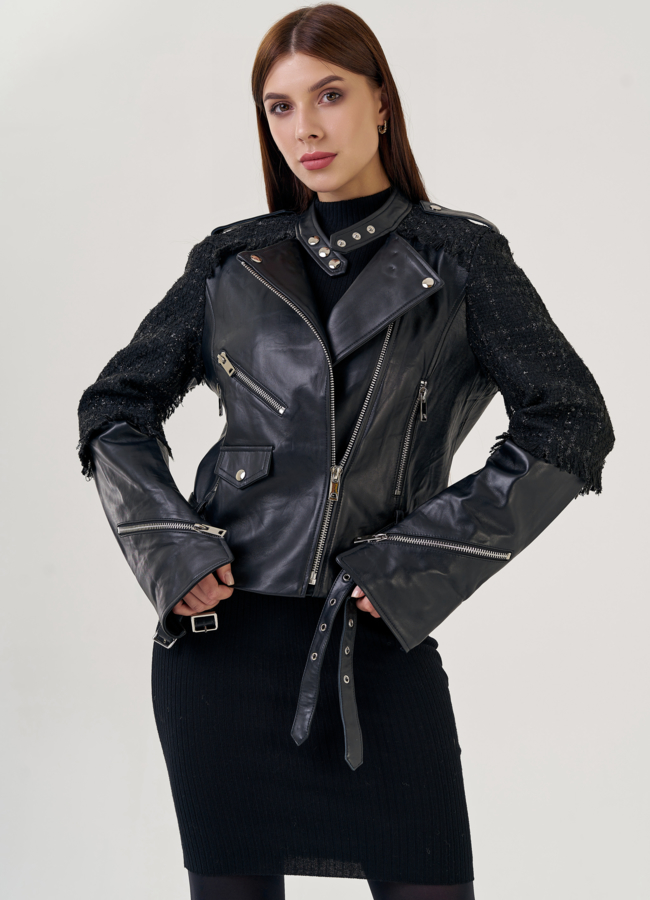 Женская кожаная куртка-косуха модель № 23258 универмаг малина