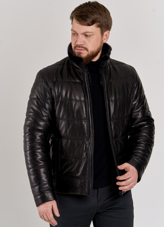 Мужская зимняя куртка с мехом норки модель № П-508 меха малина