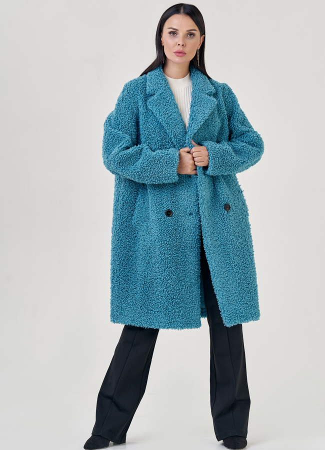 Женское пальто из искусственного меха  модель № 23238 меха малина