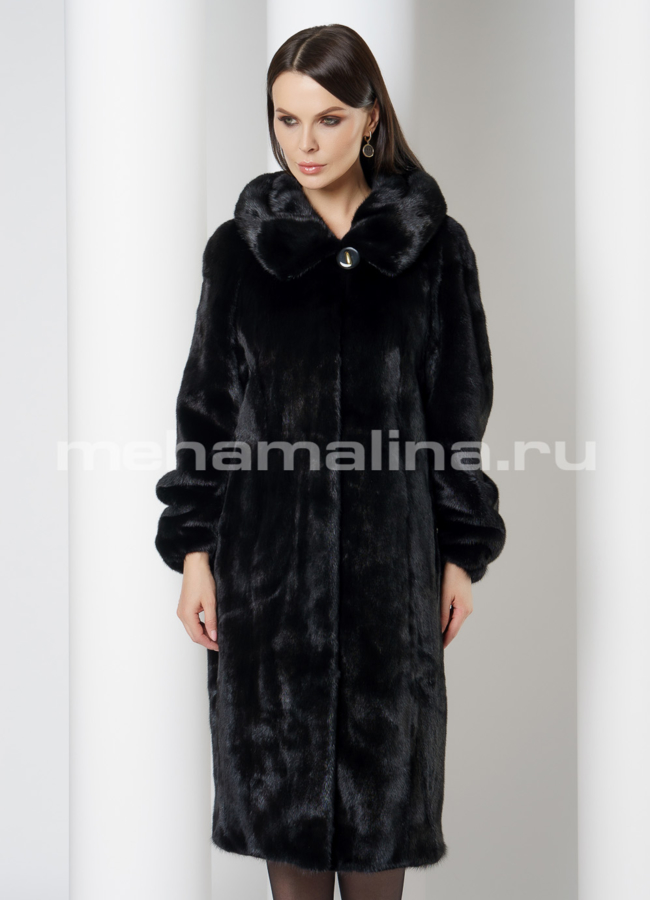 Черная норковая шуба с капюшоном модель № 3007 универмаг малина