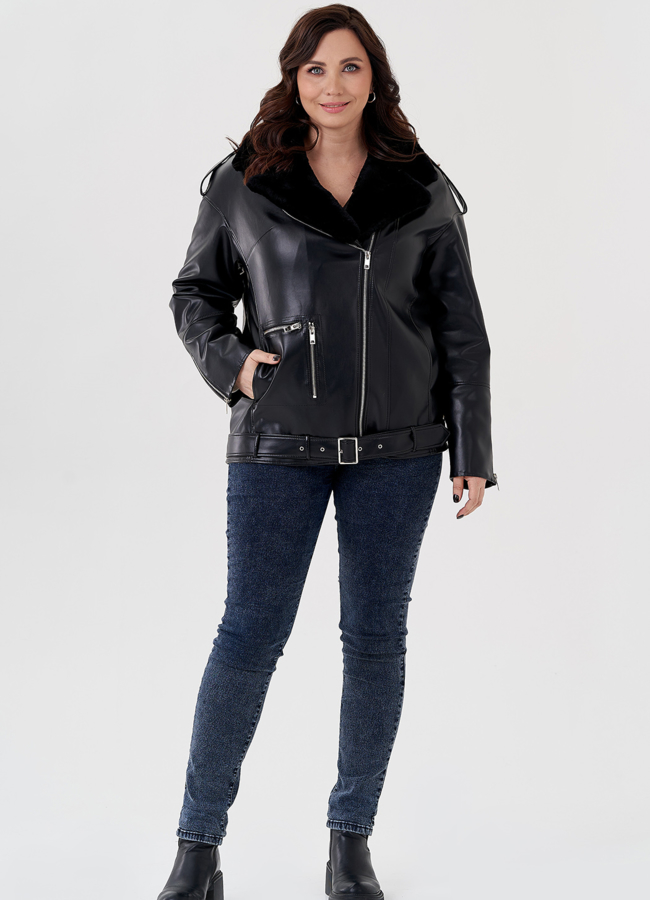 Куртка-косуха из эко кожи на утеплителе с натуральным мутоном модель № 24213 универмаг малина Куртка-косуха из эко кожи на утеплителе с натуральным мутоном модель № 24213 универмаг малина