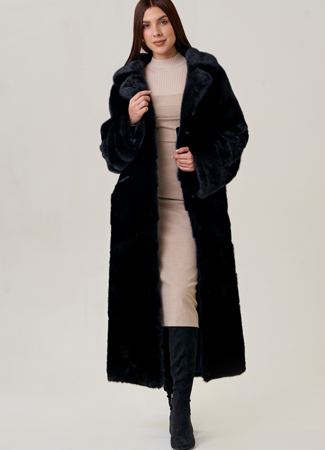 Длинная шуба из норки с английским воротником модель № 2201 универмаг малина