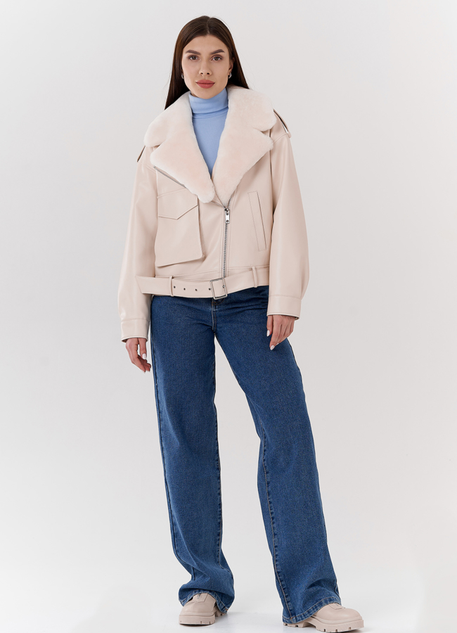 фото Куртка из эко кожи на утеплителе с натуральным мехом модель № 2273