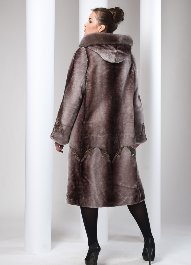 Шуба мутон с капюшоном модель № S-11 в рассрочку