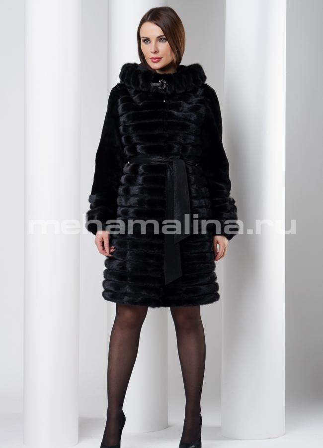 Норковая шуба с капюшоном модель № S-542 в рассрочку