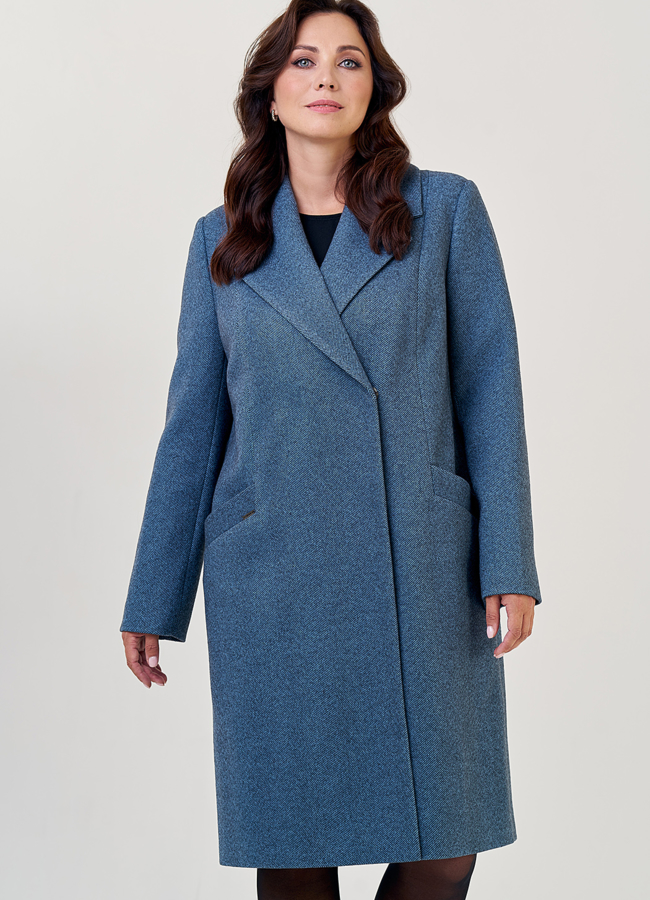 Женское пальто с английским воротником в синем цвете модель № 23182 универмаг малина