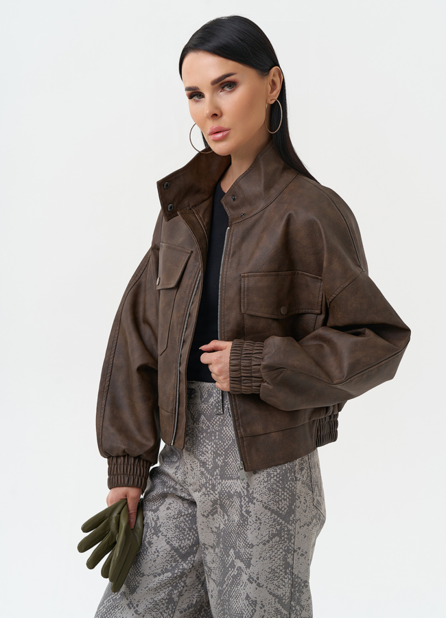 Куртка бомбер из эко кожи с воротником стойкой модель № 30378 универмаг малина