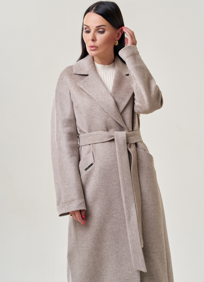 Пальто женское бежевого цвета  модель № 22948 универмаг малина