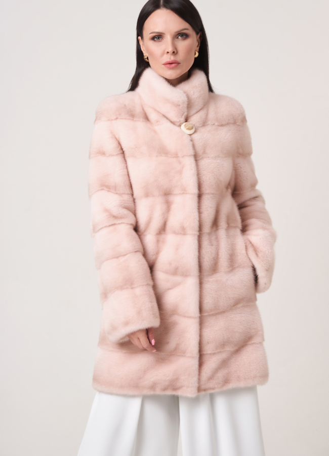 Светлая норковая шуба со стойкой модель № S-751 меха малина