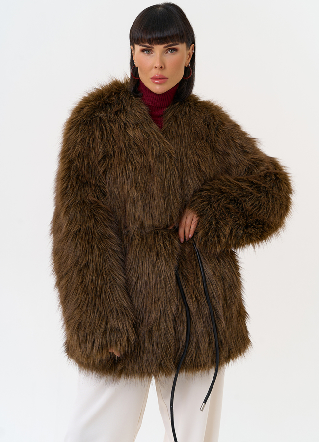 Женская шуба из эко меха с декоративным поясом модель № 31263 меха малина Женская шуба из эко меха с декоративным поясом модель № 31263 меха малина